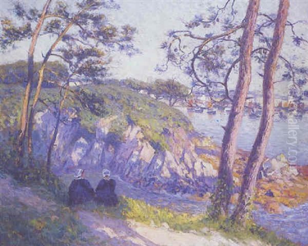 Bretonnes Assises Sur Les Falaises Face Au Port - view 1