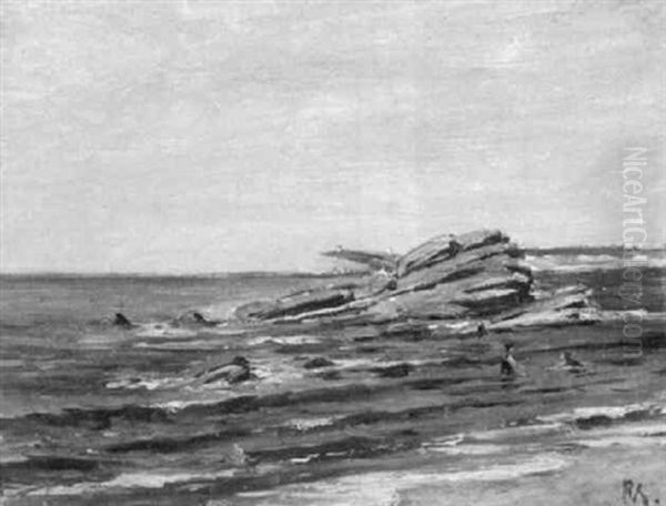 Badende Am Strand Der Normandie - view 1