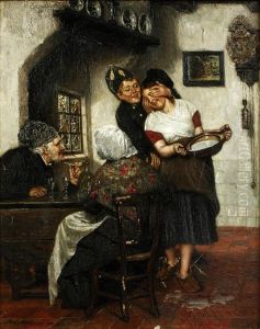 Interior Scene With Figures By A Table by Adrien Jean Madiol