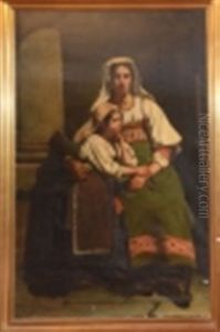 Portrait De Mere Et Sa Fille by Adrien Jean Madiol
