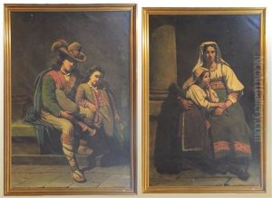 Portraits (pair) by Adrien Jean Madiol