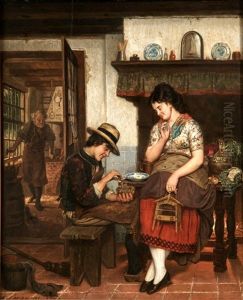 Dando De Comer A Los Pajarillos Migas De Pan by Adrien Jean Madiol