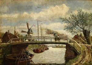 Houtsprokkelaarster Op De Brug by Adrien Jean Madiol