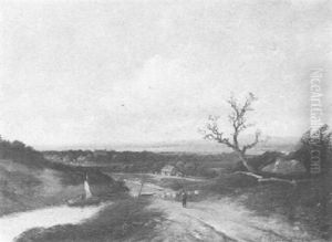 Shepherd With His Flock In A River Landscape by Antonius Josephus Madlener