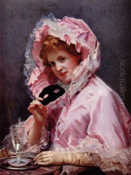 Young Lady With A Mask And Glass Of Absinthe - view 1