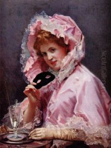 Young Lady With A Mask And Glass Of Absinthe