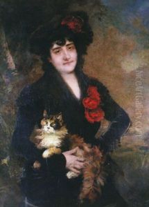 Dama Con Gato by Raimundo de Madrazo y Garreta
