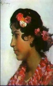 Cabeza De Gitana Con Flores Enel Pelo