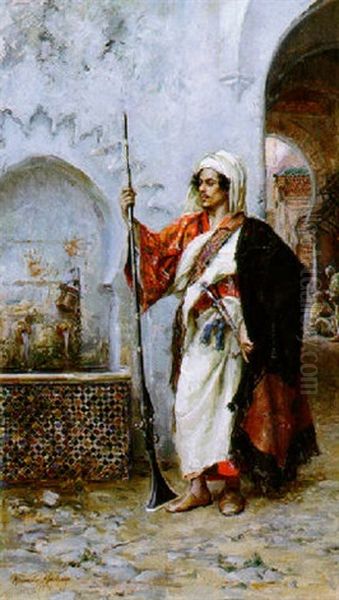 Arab Warrior By A Fountain - view 1