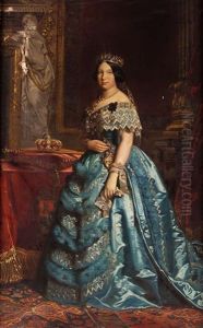 Retrato De Isabel Ii, De Cuerpo Entero, Con Banda De Carlos Iii Y Cruz De La Orden De Las Damas De La Cruz Estrellada Retrato De Isabel Ii, De Cuerpo Entero, Con Banda De Carlos Iii Y Cruz De La Orden De Las Damas De La Cruz Estrellada