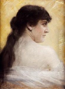 Dama De Perfil Sobre Fondo Amarillo by Federico de Madrazo y Kuntz