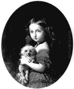 Portrait D'isabelle De Montensier Enfant Tenant Un Caniche Dans Ses Bras