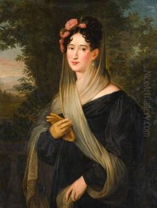 Retrato De Dona Josefa Tudo, Condesa De Castillo Fiel, De Medio Cuerpo En Un Parque by Jose de Madrazo