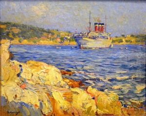 Navire Dans La Baie En Corse by Olynthe Madrigali