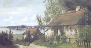 View Of A Lake With Cottages In The Foreground View Of A Lake With Cottages In The Foreground