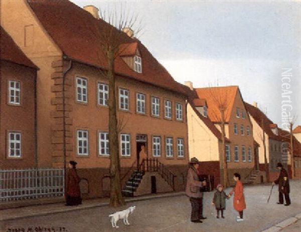 Figurer Og Hund Udfor Praesteboligen - view 1