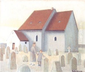 Mor Og Barn Pa Kirkegarden, Allinge Kirke