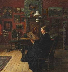Interior From The Artist's Studio On Rosendalsgade With The Artist's First Wife, Henriette by Karl Johan Vilhelm Madsen