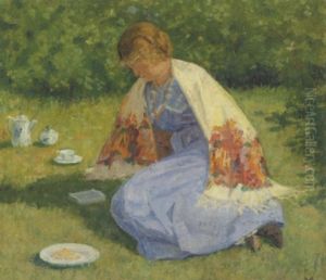 En Ung Pige Holger Kaffepause Pa Plaenen by Viggo Svend Madsen