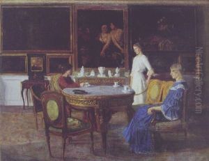 Tre Unge Piger, Der Drikker Kaffe I Den Fine Stue by Viggo Svend Madsen