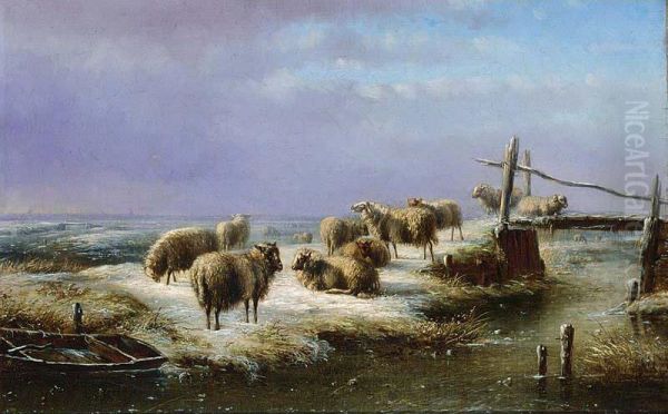 Sheep In A Winterlandscape - view 1