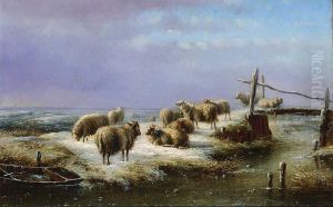 Sheep In A Winterlandscape by Bernardus Gerardus Ten Berge