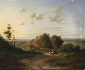 Travellers In River Landscape by Bernardus Gerardus Ten Berge