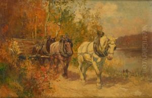 Chevaux De Debardage En Bord D'etang