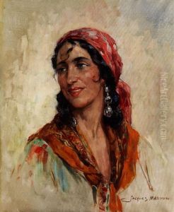 Portrait Einer Jungen, Schwarzhaarigen Frau In Zigeunertracht by Jacques Madyol