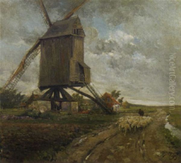 Leading The Sheep Past The Mill - view 1