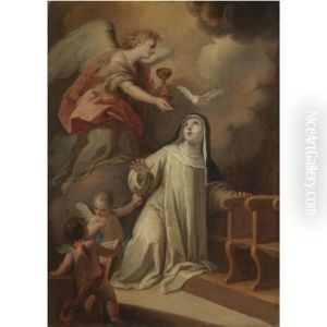 Saint Teresa Of Avila Receiving Holy Communion From An Angel by Mariano Salvador Maella