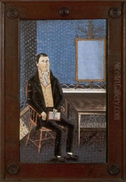 Important Watercolor Portrait Of A Gentleman Seated In Federal Interior - view 1