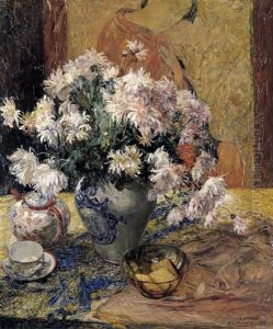 Stilleven Met Chrysanten En Japanse Prent