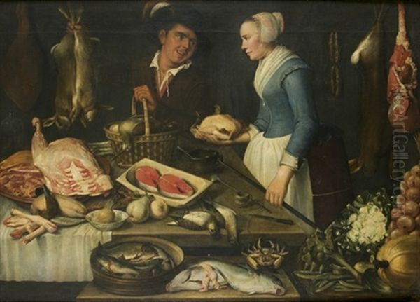 Une Cuisiniere Et Un Serviteur Preparant Un Repas - view 1