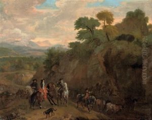 Elegant Figures On Horseback In A Rocky Landscape Elegant Figures On Horseback In A Rocky Landscape