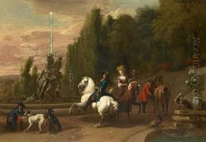 Elegant Figures On Horseback Departing For The Hunt Elegant Figures On Horseback Departing For The Hunt