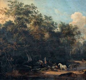 Waldlandschaft Mit Holzarbeitern Waldlandschaft Mit Holzarbeitern