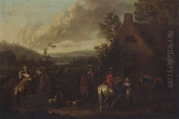 A Landscape With An Elegant Hunting Party Before An Inn - view 1