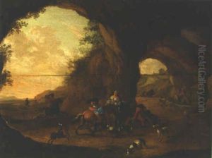 A Hunting Party At Rest On A Road In A Grotto A Hunting Party At Rest On A Road In A Grotto