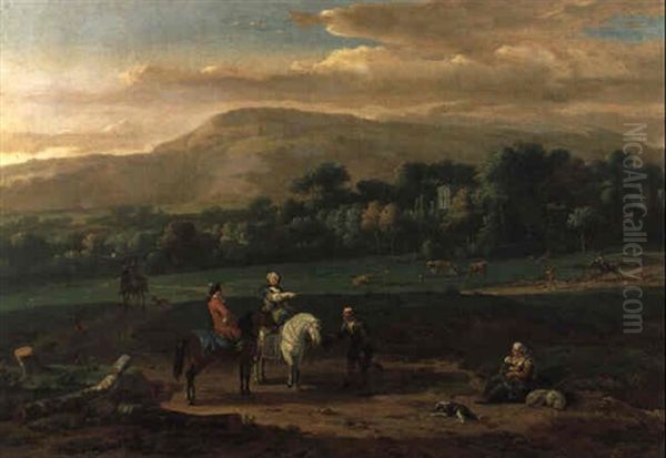 Bewaldete Landschaft Mit Rastenden Reitern - view 1