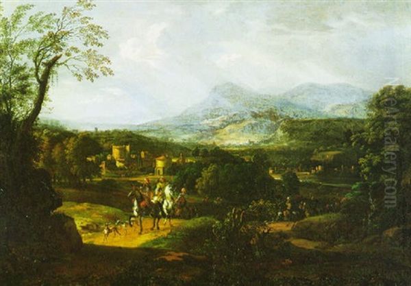 A Procession Of Turkish Horsemen In An Extensive Mountainous Landscape - view 1