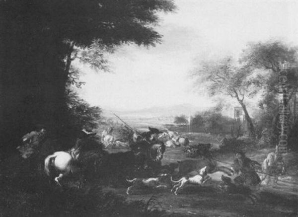 Extensive Landscape With A Stag Hunt - view 1