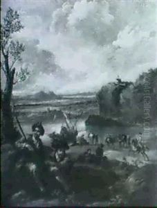 Rastende Jager Vor Flusslandschaft by Dirk Maes