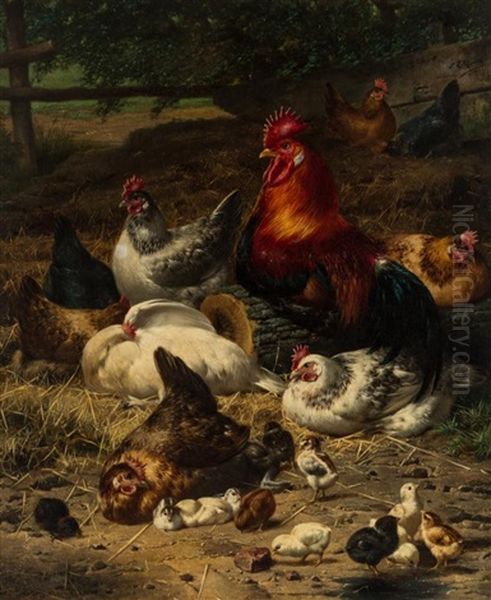 Farmyard With Cockerels, Hens, And Chicks - view 1
