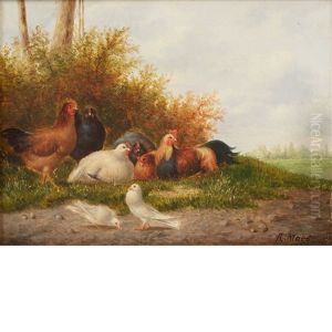 Chickens And Doves In A Landscape