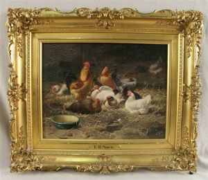 Chickens In A Farmyard by Eugene Remy Maes