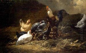 Chickens In A Barnyard by Eugene Remy Maes