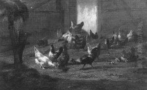 Barnyard Chickens by Eugene Remy Maes