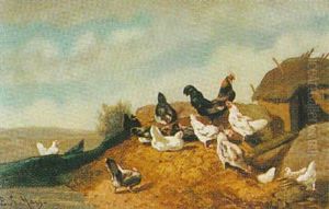 Chickens In A Farmyard by Eugene Remy Maes