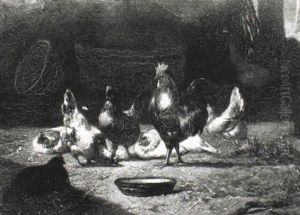 Poultry In A Yard by Eugene Remy Maes